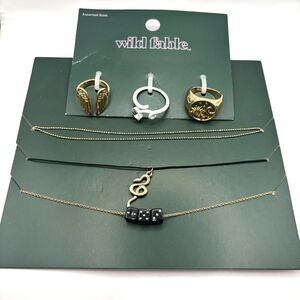 Wild Fable Gold and White Ring Necklace Set